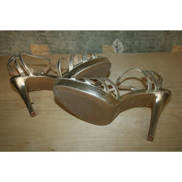 New Brash Gold Faux Leather Strappy Heels 11 - Picture 5 of 5